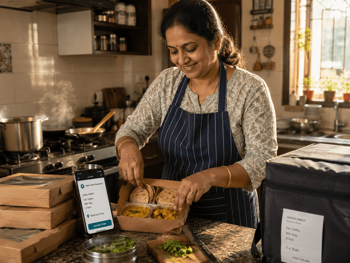 Hyperlocal Food Marketplace mobile application interface connecting home chefs with local customers